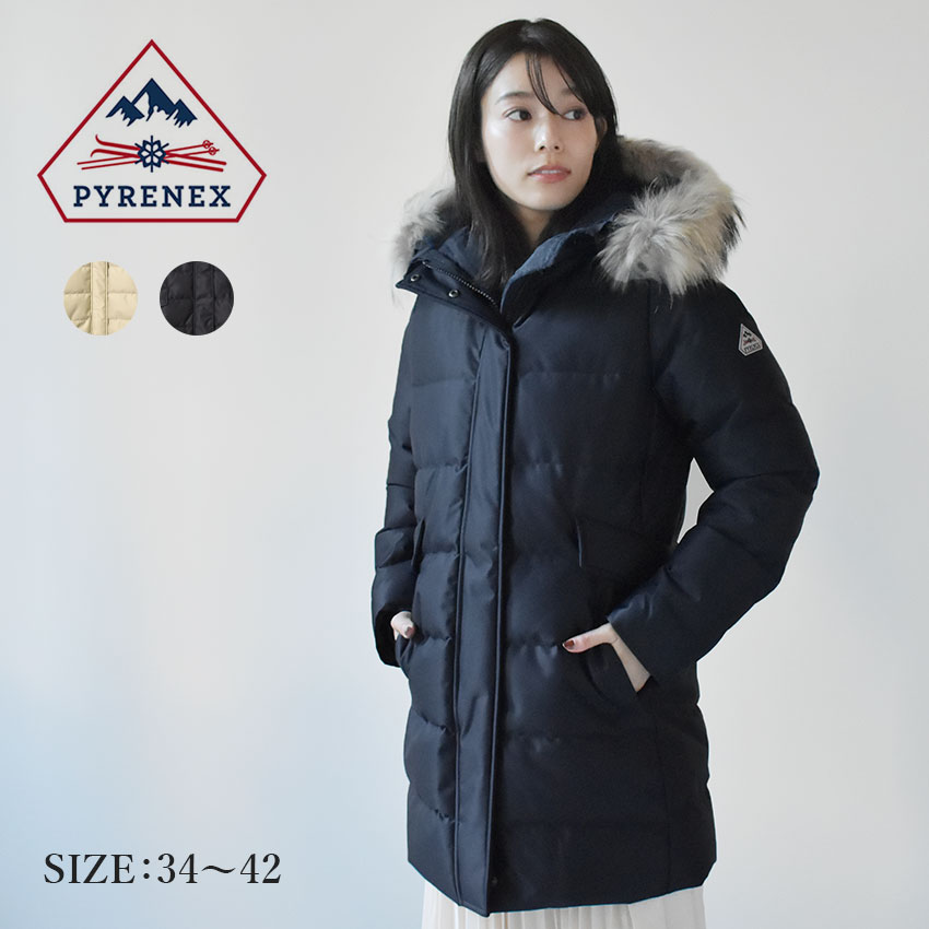 【店内全品★P5倍！】ピレネックス ダウンコート PYRENEX グルノーブル ファー ジャケット レディース ブラック 黒 ベージュ ネイビー 紺 GRENOBLE FUR JKT HWS020 アウター ジャケット ダウンジャケット タイト ブランド シンプル アウトドア カジュアル