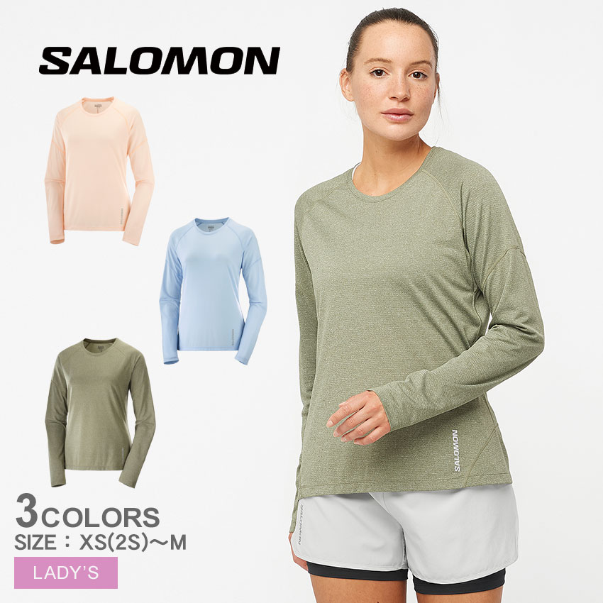 サロモン 長袖Tシャツ SALOMON クロスラン ロングスリーブ Tシャツ レディース カーキ グリーン CROSS RUN LS TEE LC2036800 LC2036900 LC2037000 長袖 トップス ロンT Tシャツ クルーネック スポーティ 軽量 スポーツ 運動 ランニング