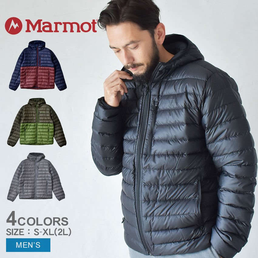 【店内全品★P5倍！】マーモット ダウンジャケット MARMOT ハイランダー フーディー メンズ ブラック 黒 グレー HIGHLANDER HOODY M13176 アウター ウェア ウエア フード付き シンプル カジュアル 上着 羽織 防寒 暖かい キャンプ アウトドア レジャー 通勤