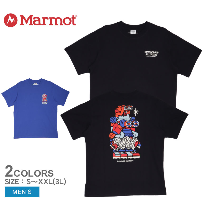 【店内全品★P5倍！】マーモット 半袖Tシャツ MARMOT DJ JAVIER HVWT TEE SS メンズ ブラック 黒 ブルー M14156 ウエア トップス クルーネック ブランド カジュアル スポーツ ロゴ アウトドア プリント 半袖 おしゃれ コラボ DJ JAVIER グラフィック イラスト