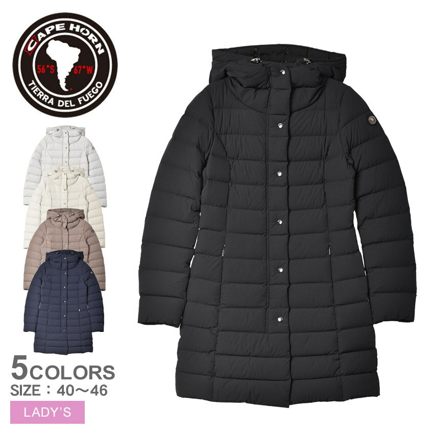 ケープホーン ダウンジャケット CAPE HORN サンタクルス ジャケット レディース ブラック 黒 ネイビー 紺 SANTACRUZ JACKET 52570 アウター ダウン ダウンコート コート ロング 上着 撥水 はっ水 防寒 フード 長袖 カジュアル シンプル