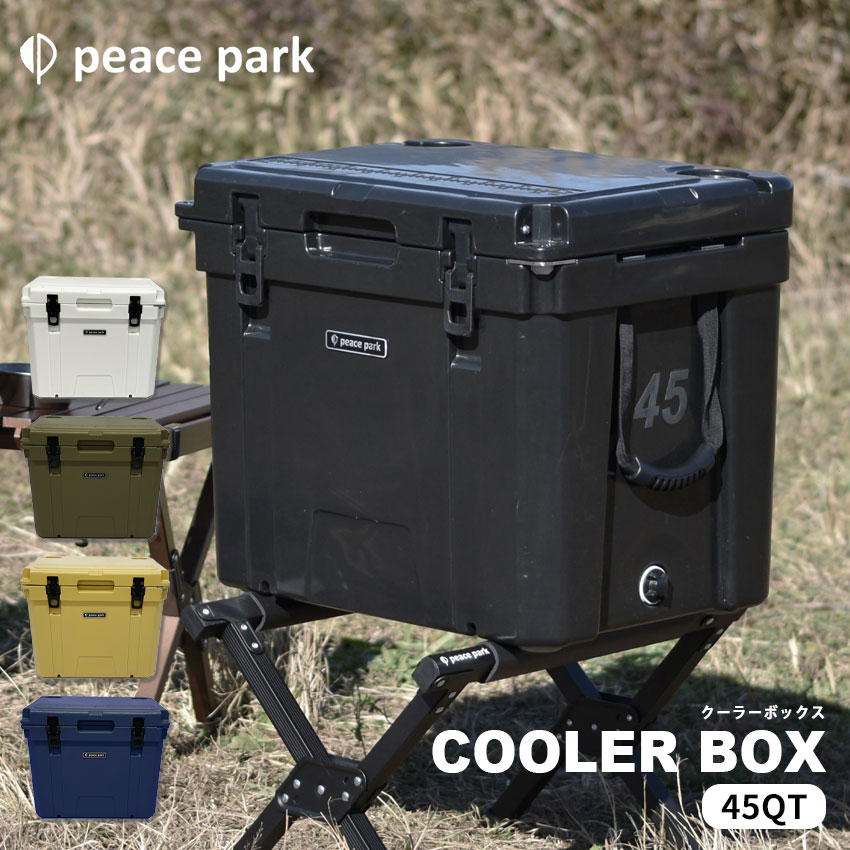 【店内全品★P5倍！】クーラーボックス ピース パーク クーラーボックス PEACE PARK 45QT ホワイト 白 ブラック 黒 アウトドア用品 保冷 キャンプ レジャー バーベキュー アウトドア フェス 海 ビーチ カーキ ベージュ 紺|slz|