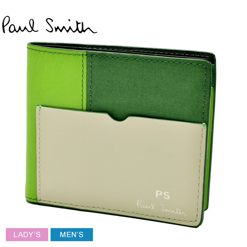 ポール・スミス 革財布 レディース 【ゆうパケット配送】ポール スミス 財布 PAUL SMITH パッチ ウォレット ビルフォード メンズ レディース グリーン 緑 ベージュ PATCH WALLET BIFOLD 7215-IPATCH 本革 ブランド 二つ折り 小銭入れ コインケース カードケース 贈り物 レザー