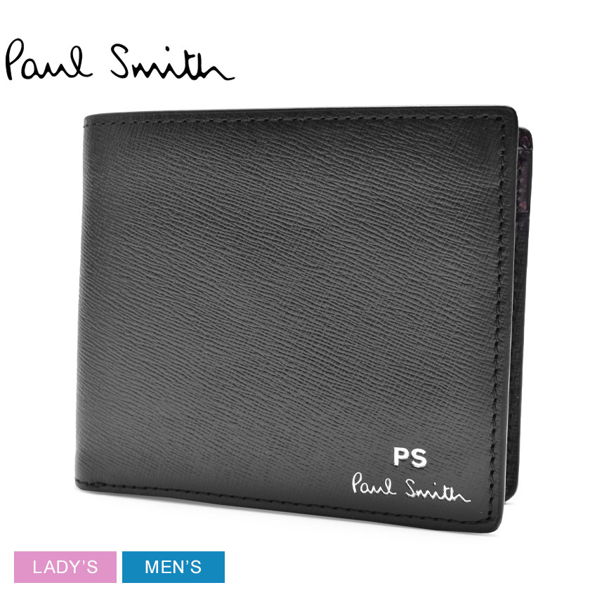 ポール・スミス 財布（メンズ） ポール スミス 財布 PAUL SMITH BILLFOLD AND COIN WALLET メンズ レディース ブラック 黒 マルチカラー M2A-6078-KOUTLI 本革 ブランド 小銭入れ コインケース プレゼント 二つ折り 贈り物 シンプル ギフト カジュアル プリント|slz|