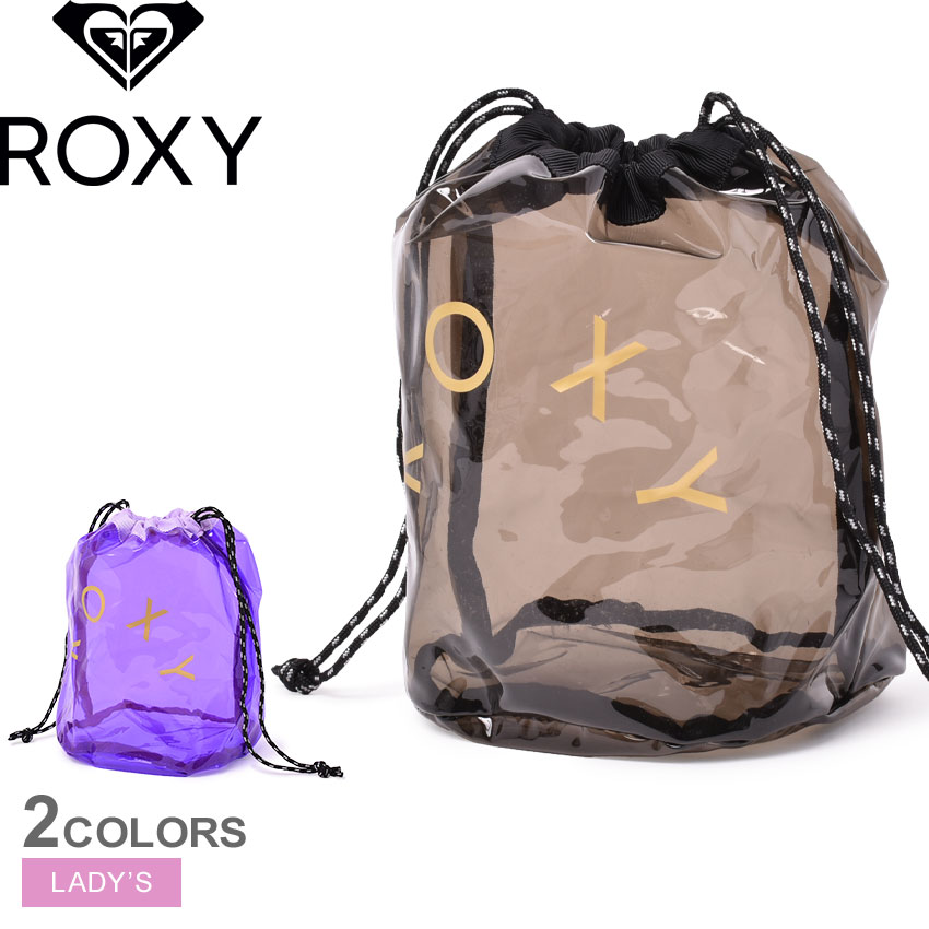 ロキシー バッグ ROXY クリスタル パース レディース ブラック 黒 パープル CRYSTAL PURSE ROA211373 クリアバッグ 透けバッグ シースルーバッグ ビニールバッグ クリアポーチ 巾着 かばん おしゃれ 小さめ スポーティ サーフ カジュアル ビーチ プール ロゴ