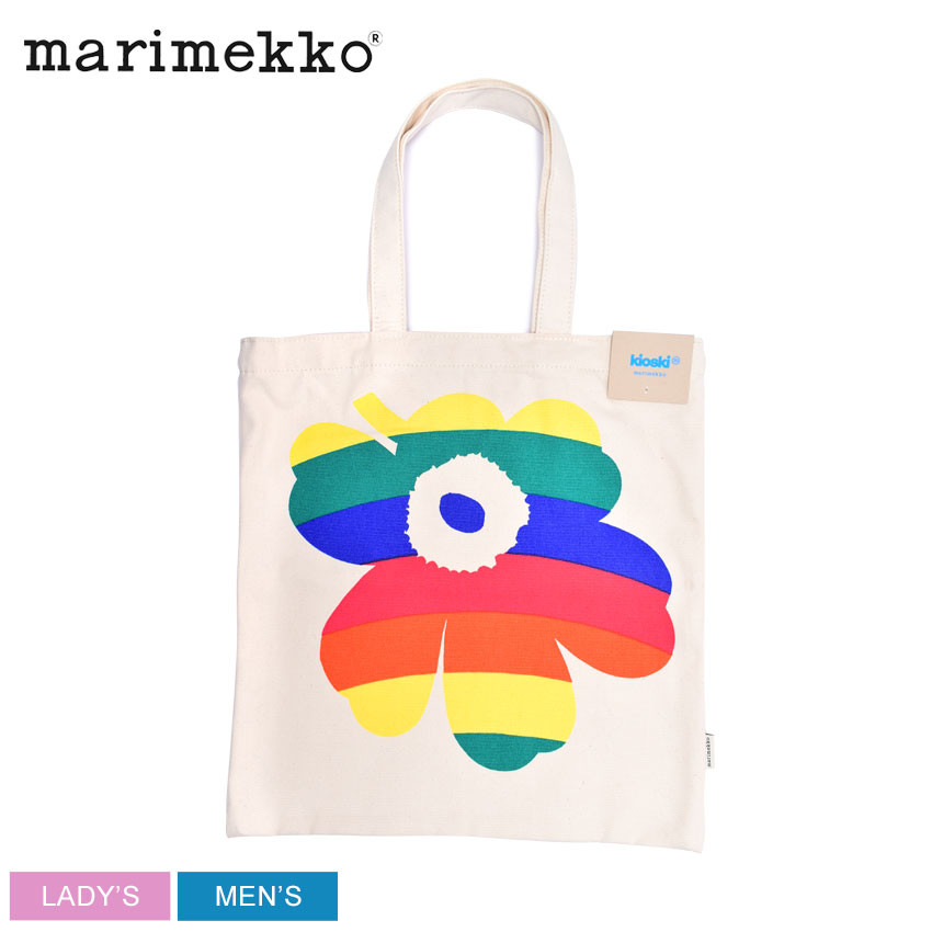 マリメッコ 【スーパーSALE開催中★】マリメッコ トートバッグ MARIMEKKO HUOPAKELTANO SATEENKAARI BAG メンズ レディース ホワイト 白 91175 カバン かばん 鞄 バッグ 手持ち 北欧 花柄 レインボー 虹 ウニッコ お出かけ ブランド ロゴ 定番 人気 かわいい おしゃれ 母の日 ギフト