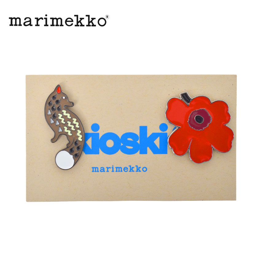 【ゆうパケット配送】 マリメッコ ピンズ MARIMEKKO PUMPULI ピンセット ブラウン 茶 レッド 赤 92467 ピンバッジ バッジ 雑貨 おしゃれ 可愛い かわいい ブランド 2個セット ギフト 北欧 小物 花 ウニッコ アニマル ギフト プレゼント 贈り物 マルチカラー