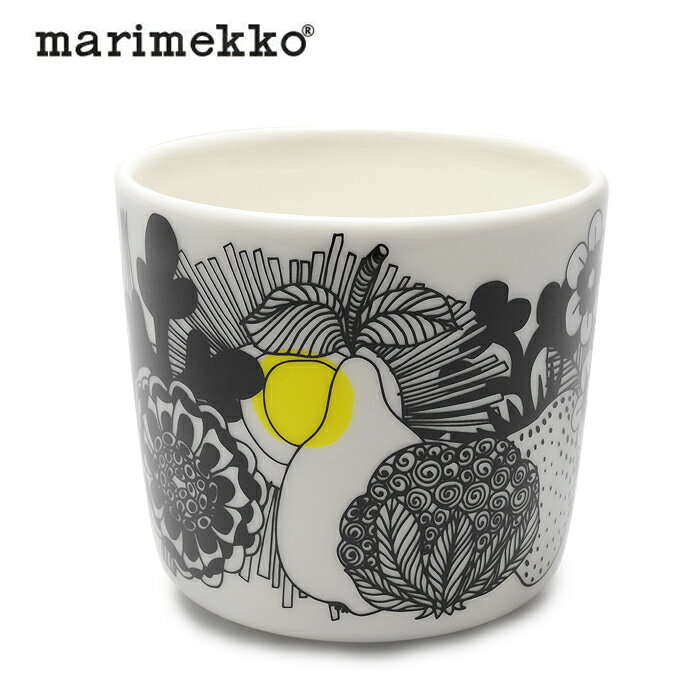 【夏物売り尽くしSALE中！】マリメッコ MARIMEKKO マグカップ シイルトラプータルハ コーヒーカップ 200ml ホワイト×ブラック×イエロー68439 093カップ ラテマグ キッチン 食器 コップ 雑貨 陶器 白 黒 【ラッピング対象外】