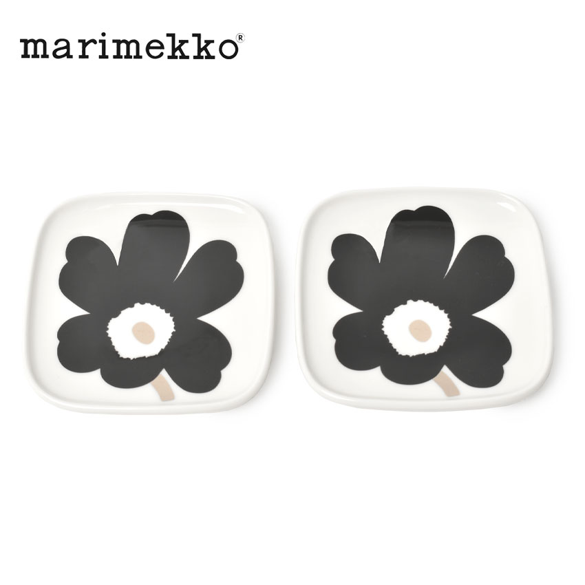 【店内全品★P5倍！】マリメッコ プレート MARIMEKKO Unikko プレートセット ブラック 黒 ホワイト 白 72781 食器 キッチン インテリア かわいい おしゃれ ナチュラル 花柄 総柄 ウニッコ ブランド ギフト プレゼント 贈り物 北欧 人気 【ラッピング対象外】