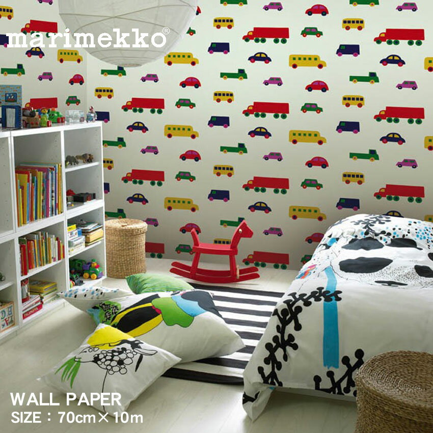 【処分★クーポンで半額】マリメッコ 壁紙 MARIMEKKO ウォールペーパー 70cm×10m マルチ WALL PAPER 70cm×10m 23370 クロス アクセントクロス 糊なし 不織布 1ロール DIY リフォーム 北欧 総柄 オシャレ かわいい おしゃれ ブブー BoBoo 車 トラック 【ラッピング対象外】のサムネイル