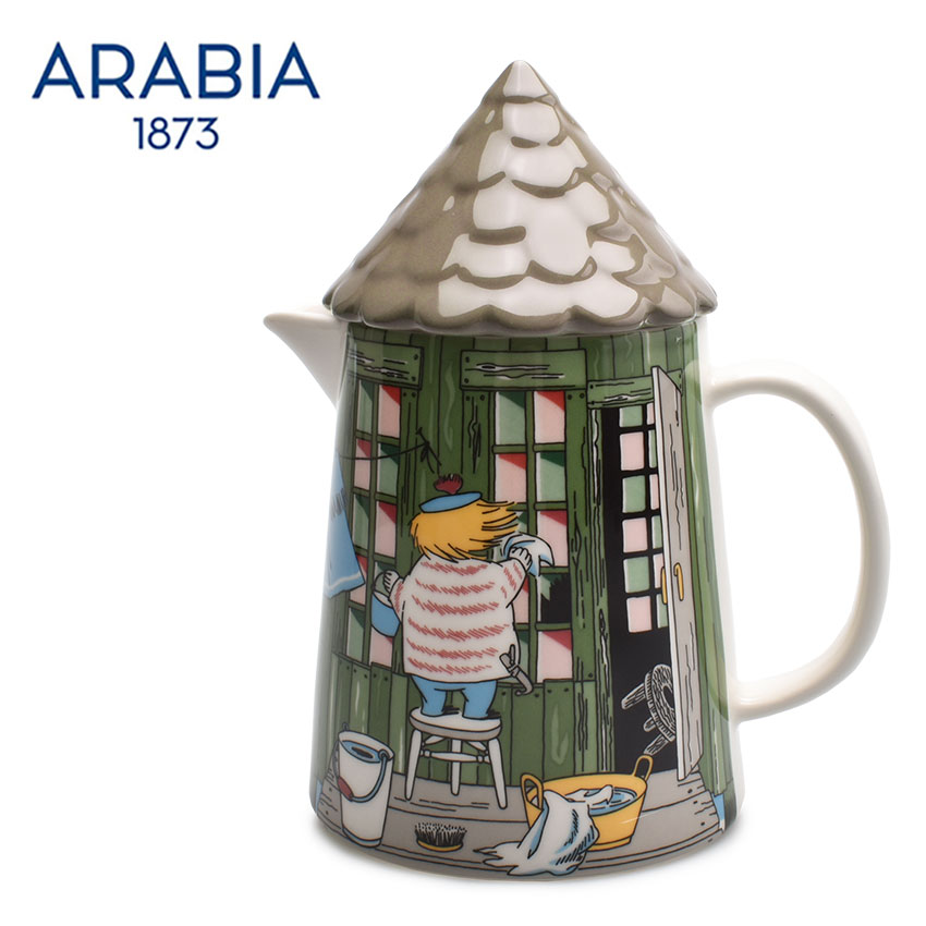 アラビア 冠水瓶 ARABIA ムーミン ピッチャー 1L バスハウス グリーン 緑 ブラウン 茶 MOOMIN PITCHER 1L BATH HOUSE 1055267 陶磁器 蓋付き インテリア キッチン用品 台所用品 コーヒー 珈琲 紅茶 ティーポット プレゼント ギフト 贈り物 【ラッピング対象外】