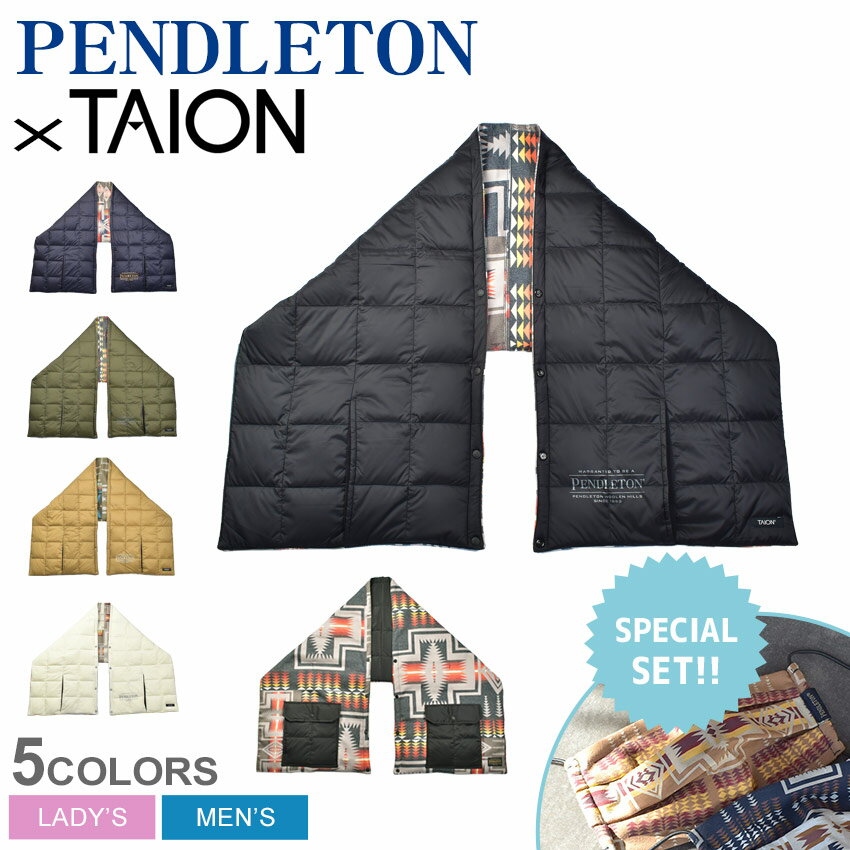 マフラー メンズ（5000円程度） 《限定★マスクとセット》ペンドルトン ストール PENDLETON リバーシブル ダウンストール メンズ レディース ブラック 黒 ホワイト 白 REVERSIBLE DOWN STOOL PDT-TON-223004 コラボ コラボレーション TAION タイオン マフラー 冬物