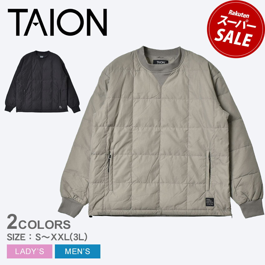 タイオン アウター TAION スポーツクラシック クルーネック ダウンプルオーバー メンズ レディース ブラック 黒 グレー SC CREW NECK PULLOVER DOWN TAION-100SCPC ダウン 防寒 撥水 保温 シンプル アウトドア レジャー スポーティ