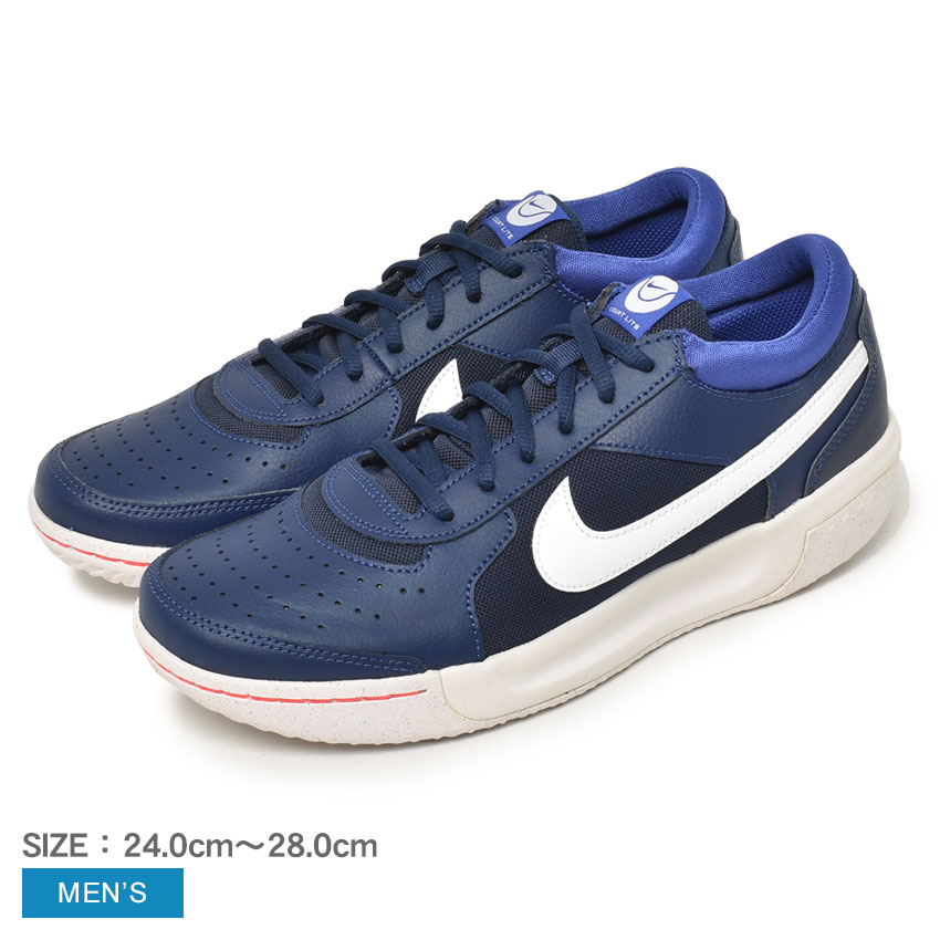 《今だけ！店内全品ポイントアップ》ナイキ テニスシューズ メンズ ズーム コート ライト3 NIKE ZOOM COURT LITE 3 DH0626 靴 シューズ ローカット 運動 部活 スポーツ スポーティ シンプル テニス ハードコート 高反発 グリップ性 ネイビー 紺 ホワイト 白