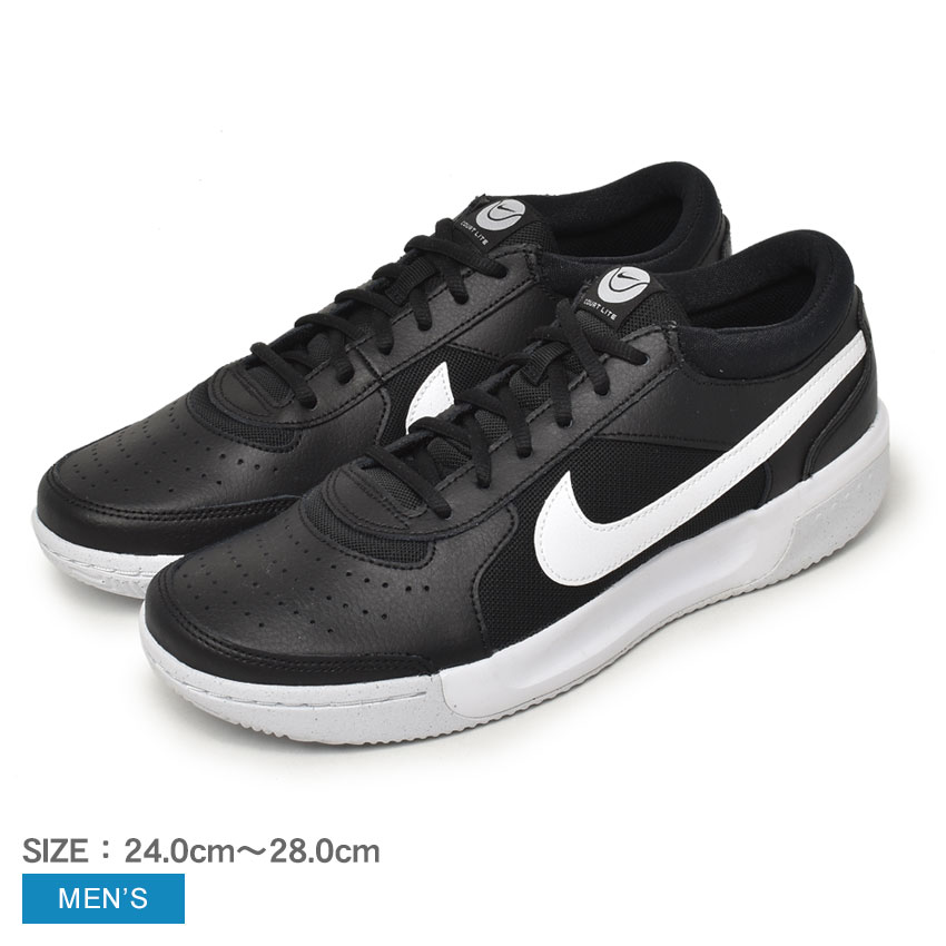 《今だけ！店内全品ポイントアップ》ナイキ テニスシューズ メンズ ズーム コート ライト 3 NIKE ZOOM COURT LITE 3 DH3233 靴 シューズ ローカット シューレース レザー ブランド テニス スポーティ シンプル スポーツ おしゃれ 人気 定番 運動 ブラック 黒 ホワイト 白