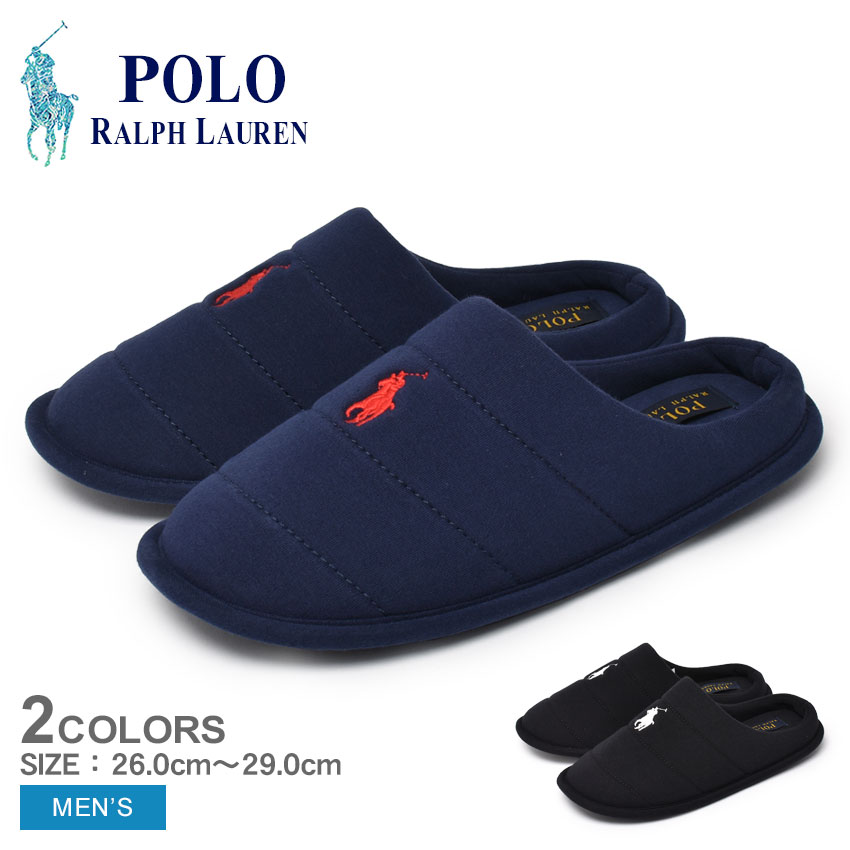 【限定クーポン発行中】ポロ ラルフローレン シューズ メンズ EMERY SCUFF POLO RALPH LAUREN ラルフ スリッパ ルームシューズ 靴 おしゃれ カジュアル シンプル スポーティ 社内履き 室内履き ワンポイント ブラック 黒 ネイビー 紺 誕生日 プレゼント ギフト