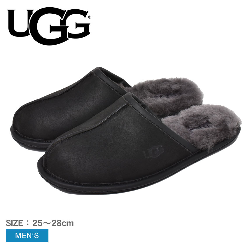 アグ スリッパ UGG SCUFF FULL GRAIN LEATHER SLIPPER メンズ 1108192 ブラック 黒 シューズ スリッポン ルームシューズ ルームスリッパ 室内履き 中履き もこもこ あったか おしゃれ ブランド クリスマス