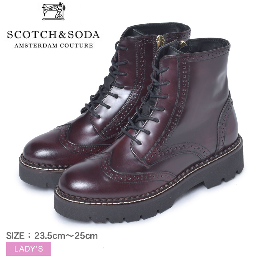 《今だけ！店内全品ポイントアップ》スコッチ＆ソーダ オリビン ブーツ SCOTCH＆SODA OLIVINE レディース 21741128 レッド 赤 靴 シューズ レザー ブーティ ショートブーツ ミドルブーツ ミッドカット ミドルカット ヒール フォーマル ロック パンク ドレスカジュアル