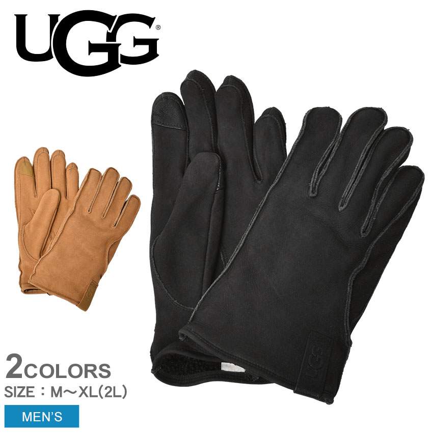 《今だけ！店内全品ポイントアップ》アグ 手袋 メンズ レザー クラムシェル ロゴ グローブ UGG LEATHER CLAMSHELL LOGO GLOVE 21637 スマートフォン対応 スマホ対応 シンプル カジュアル おしゃれ レザー ブランド 本革 防寒 保温 男性 プレゼント ギフト 贈り物 通勤 通学