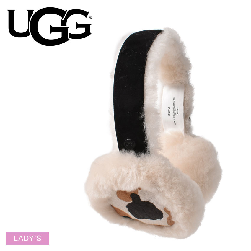 《今だけ！店内全品ポイントアップ》アグ CALF HAIR PRINTED EARMUFF 耳あて UGG レディース 21003 ブラウン ベージュ イヤーマフラー シープスキン 防寒 冬物 プレゼント 贈り物 クリスマス シンプル カジュアル 保温 通勤 通学 牛柄