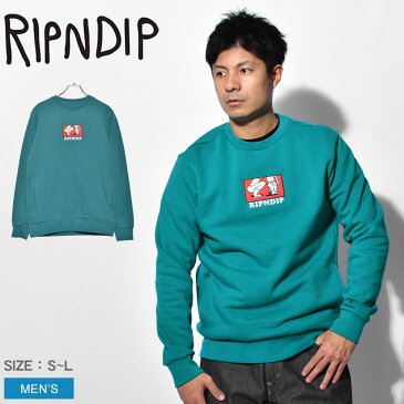 RIPNDIP ラブ イズ ブラインド クルーセーター スウェット リップンディップ LOVE IS BLIND CREW SWEATER メンズ RND4708 ブルー グリーン トップス 長袖 ブランド おしゃれ ストリート 猫 カジュアル 刺繍 ロゴ ワンポイント シンプル 誕生日 プレゼント ギフト