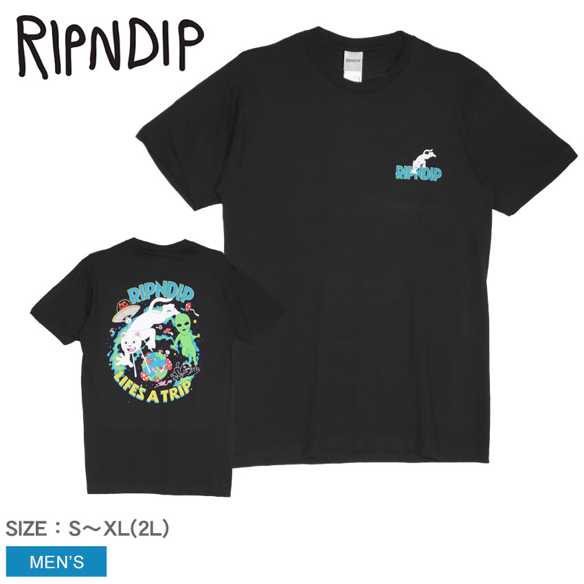 【ゆうパケット配送】リップンディップ 半袖Tシャツ メンズ 4TH DIMENSION TEE RIPNDIP RND9948 ウエア トップス クルーネック ブランド ストリート カジュアル スケボー スポーツ スケート ロゴ アウトドア プリント 半袖 おしゃれ ブラック 黒