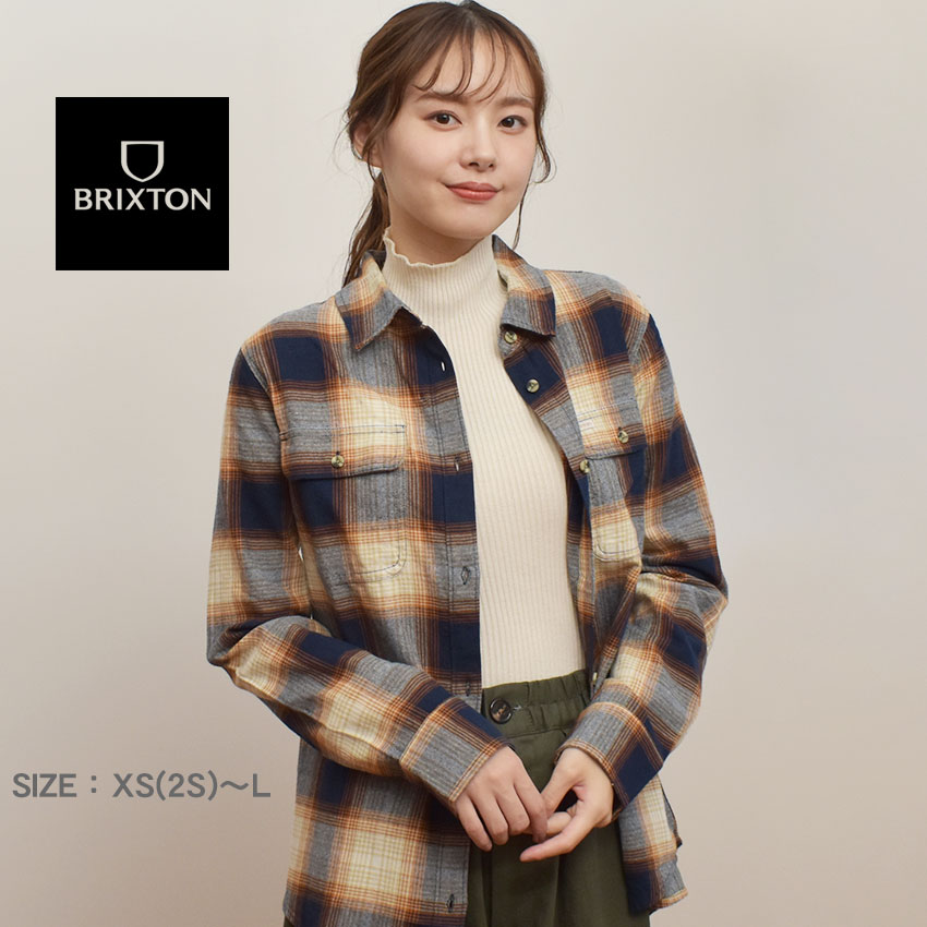 《今だけ！店内全品ポイントアップ》ブリクストン カジュアルシャツ レディース BOWERY W STT L/S FLANNEL BRIXTON 01261 ウエア ネルシャツ 長袖シャツ 羽織 シンプル ブランド ストリート カジュアル チェック おしゃれ ネイビー 紺 ベージュ オレンジ