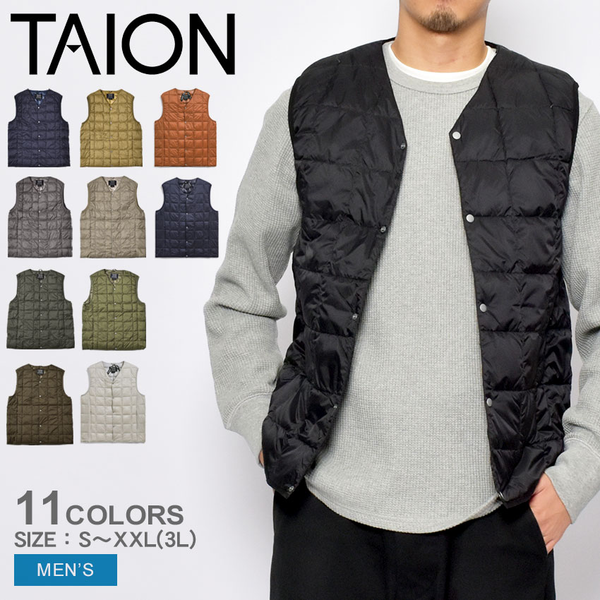 《今だけ！店内全品ポイントアップ》タイオン Vネック ボタン インナーダウンベスト ダウンベスト TAION VNECK BUTTON INNER DOWNVEST メンズ TAION-001 ブラック ネイビー ベージュ グレー カーキ 黒 インナーダウン トップス ダウンジャケット 防寒 上着 撥水 速乾 保温