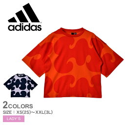 【ゆうパケット配送】アディダス Tシャツ レディース マリメッコ 半袖Tシャツ ADIDAS VZ135 トップス カットソー 半袖 スポーツ 総柄 運動 定番 服 ウェア ウエア トレーニング ランニング カジュアル 北欧 テキスタイル コラボ ダブルネーム 部屋着