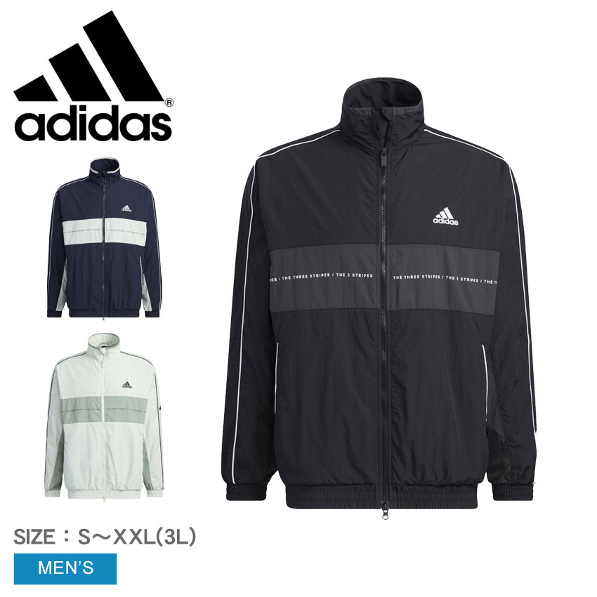 《今だけ！店内全品ポイントアップ》アディダス ジャケット メンズ オーバーサイズ フィット ウーブンジャケット ADIDAS Over Size Fit Woven Jacket BUK39 アウター アウトドア ZSPO ジップアップ ロゴ シンプル 上着 メッシュ リサイクル リネングリーン シルバーグリーン