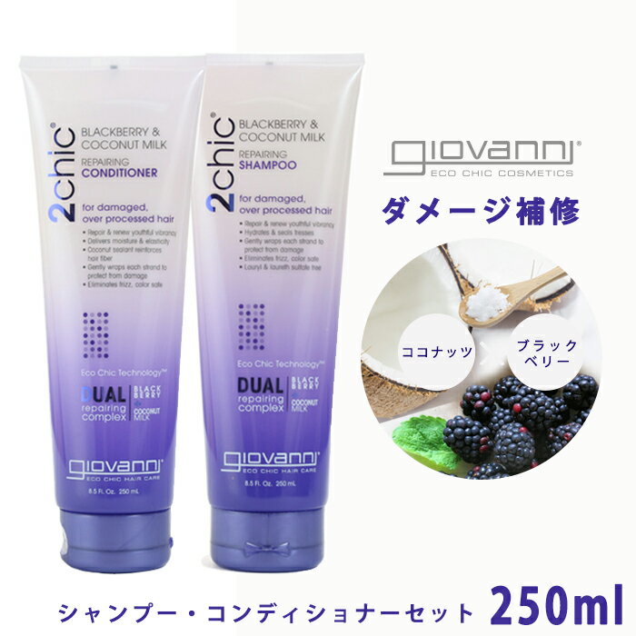 ジョバンニ リペアリング シャンプー コンディショナー セット 250ml (giovanni 2chic b&cm repairing shampoo conditioner 18480) ジョヴァンニノンシリコン ダメージケア オーガニック コスメ ココナッツ ベリー 【航空便対象外商品】【ラッピング対象外】