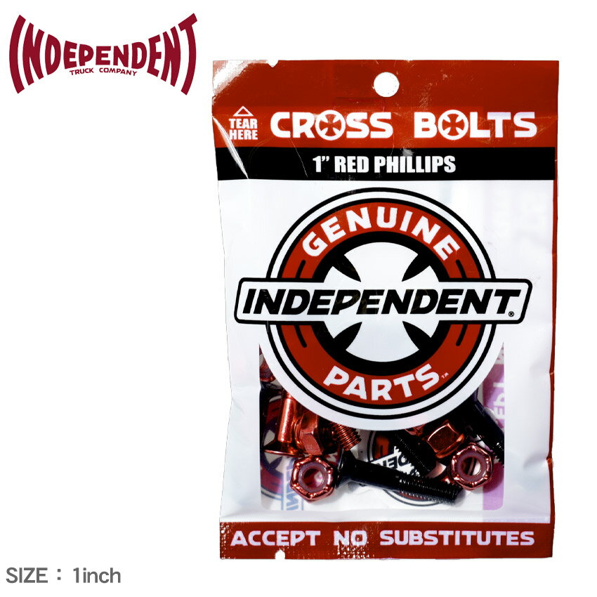 《今だけ！店内全品ポイントアップ》【ゆうパケット配送】 インディペンデント ボルト INDEPENDENT CROSS BOLTS 1 RED PHILLIPS ブラック 黒 レッド 33531247 ネジ 六角 8セット 8個 ナット シール ステッカー カスタム スケボー スケートボード スポーツ ストリート 雑貨