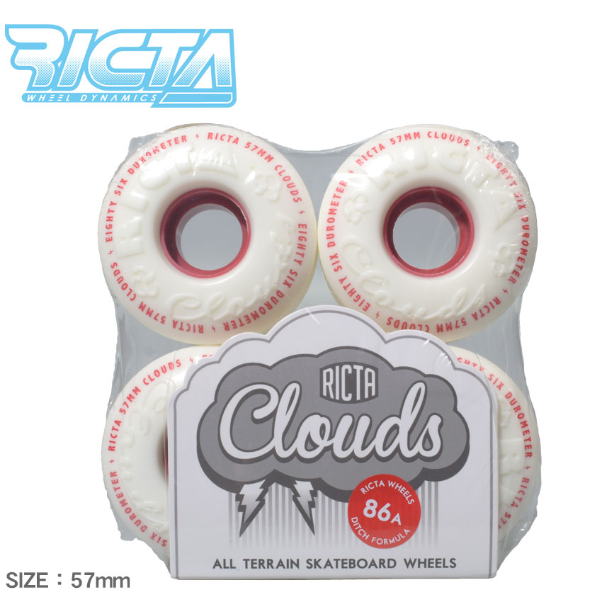 《今だけ！店内全品ポイントアップ》リクタ ウィール RICTA 57mm クラウドウィール レッド 86A ホワイト 白 57mm CLOUDS WHEELS RED 86A 22222039 ロゴ カスタム 付け替え スケートボード ボード スケボー スポーツ アウトドア タイヤ ストリート シンプル 定番 雑貨