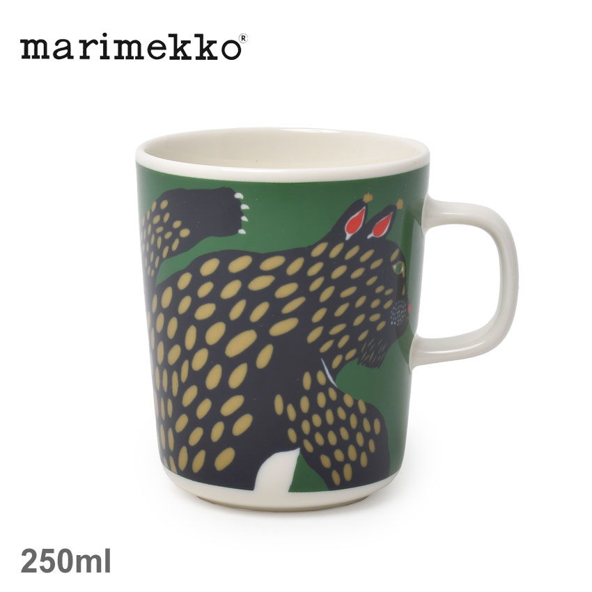 《今だけ！店内全品ポイントアップ》マリメッコ 食器 ILVES マグカップ 250ml MARIMEKKO 72628 雑貨 キッチン ブランド 北欧 おしゃれ 人気 定番 アニマル オオヤマネコ 総柄 イルヴェス プレゼント ギフト 贈り物 マルチカラー グリーン 緑 ブラック 黒【ラッピング対象外】