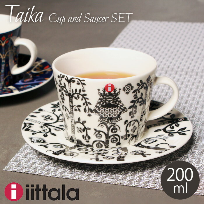 【全品送料無料】イッタラ タイカ コーヒーカップ＆ソーサー セット ブラック (iittala taika coffee cup saucer set black) 黒 イラスト 陶磁器 ティーカップ キッチン 皿 食器 食洗機対応 誕生日プレゼント 結婚祝い ギフト おしゃれ 【ラッピング対象外】