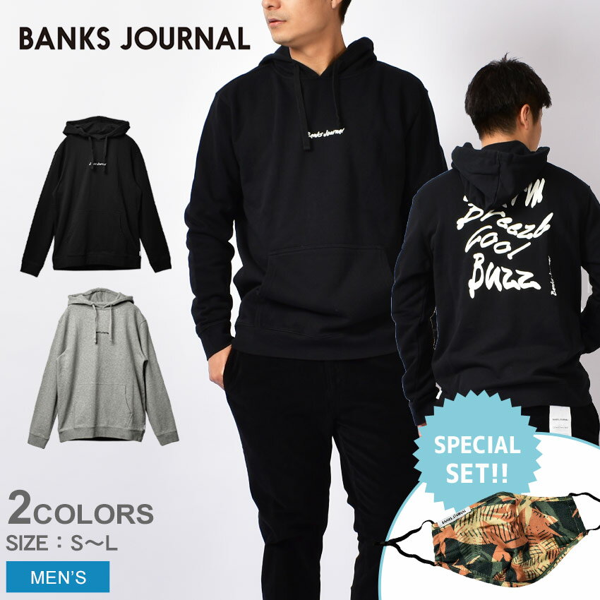 楽天Z-MALL《今だけ！店内全品ポイントアップ》バンクス ジャーナル COOL PRINTED FLEECE HOODIE パーカー BANKS JOURNAL メンズ WFL0319 ブラック 黒 グレー フーディ フード プルオーバーパーカー 長袖 オーガニック プリント スポーツ おしゃれ ブランド ウェア