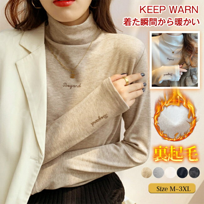 Rakuten - ＜2点まとめ買いで送料無料＞裏起毛 カットソー あったか ハイネック 厚手 肌着 WARM 発熱 ストレッチ 肌着 レディース トップス Tシャツ 長袖 冬新作 冬新作 防寒インナー 無地 シンプル 秋冬 ストレッチ 重ね着 伸びる 柔らかい カジュアル