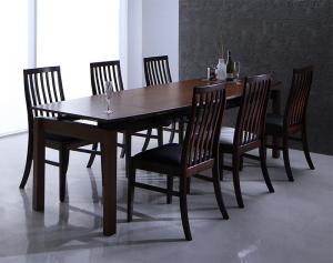 ハイバックチェア ウォールナット材 スライド伸縮式ダイニング 6人 7点セット(テーブル+チェア6脚) W140-240 組立設置付