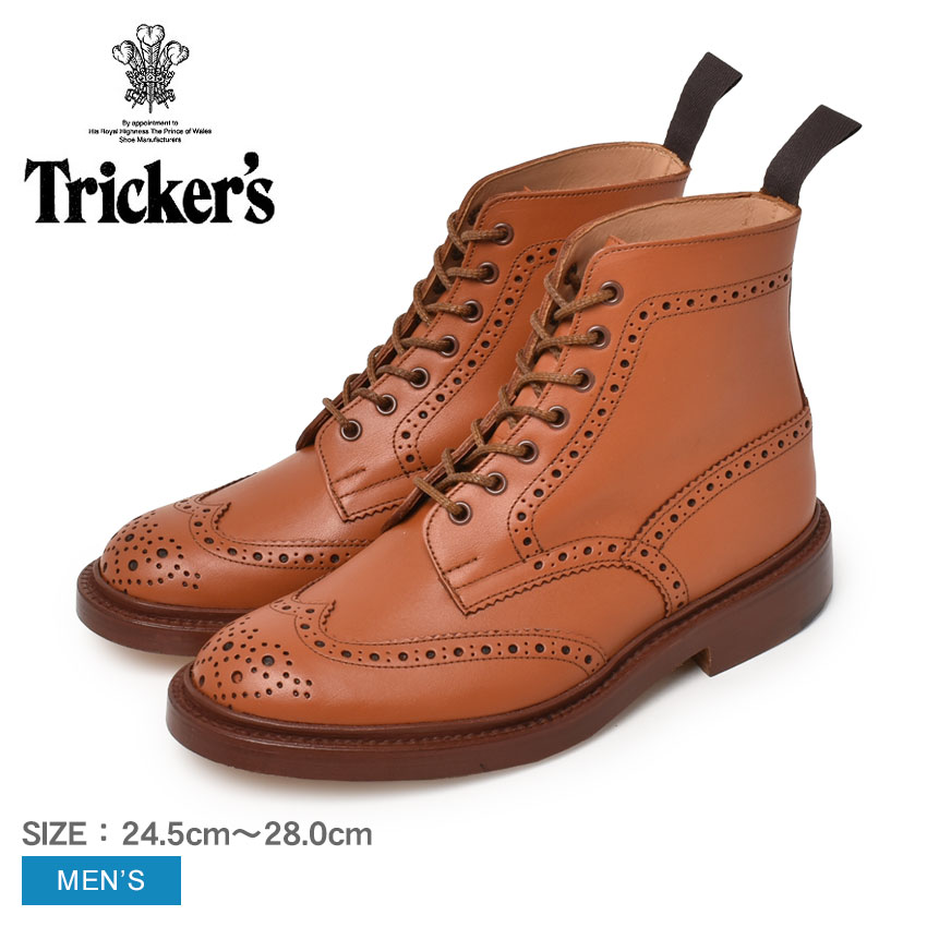 《アイテム名》 トリッカーズ ブーツ TRICKER’S メンズ ストウ 5634 《ブランドヒストリー》 英国ノーザンプトンで靴作りの名人ジョセフ・トリッカーが創業する。トリッカーズの靴は、ハンドメイド・ベンチメイドで現在も昔と変わらぬ手法と技を用いて作られており、もちろん最高級の素材のみを用いたトリッカーズ社の靴は丁寧に作られ、履き心地も抜群！由緒、伝統あるブランドです。 《アイテム説明》 トリッカーズより「STOW」です。“トリッカーズ”と言えば“カントリーコレクション”、“カントリーコレクション”と言えば“ブローグブーツ”と呼ばれるほどの同社を代表する超定番アイテム。独特でユーモラスな雰囲気と完成されたデザインが他の靴とは決定的に異なり愛着を持って履くことが出来ます。【point 1】ウィングチップのスタイルはトリッカーズの中でも代表的なモデル。 6インチのブーツもトリッカーズの中では定番とされています。 【point 2】グッドイヤーウェルテッド製法を採用している為、耐久性があり、水が染み込みにくく、履きこんでいくうちに靴が馴染んできます。 【point 3】当時から手作業での工程を大切にしている、トリッカーズならではのこだわりが今日においてもしっかりと表現されてます。 ■素材：天然皮革■ソール：ダブルレザーソール■フィッティング：5■製法：グッドイヤー・ウェルト■生産国：イングランドラスト：4497Sボリューム感のあるラウンドトーが特徴で、幅はやや狭め。 《カラー名/カラーコード/管理No.》 Cシェイドタン/56/"16312757" こちらの商品は、並行輸入により海外から輸入しております。製造・入荷時期により、細かい仕様の変更がある場合がございます。上記を予めご理解の上、お買い求め下さいませ。 関連ワード： 靴 レザー 本革 シューズ カジュアル カントリー ウイングチップ ダブルレザーソール おしゃれ 人気 date 2022/08/17Item Spec ブランド TRICKER’S トリッカーズ アイテム ブーツ スタイルNo 5634 商品名 ストウ 性別 メンズ 原産国 England 他 素材 アッパー：天然皮革アウトソール：天然皮革 重量 片足：UK7.0（25.5cm） 約746g 商品特性1 この商品は天然皮革を使用しています。その為、シワ・キズ・汚れ等が散見されますが不良品ではございません。天然素材特有の質感、味わいをお楽しみ頂ければ幸いです。上質な革を使用している為、レザーの性質上、履きはじめは革が硬く、馴染むのに時間がかかります。履き馴らしの期間に余裕を持ってください。 商品特性2 商品によって付属品の内容が異なる場合が御座います。予めご了承の上、お買い求め下さい。 商品特性3 海外からの輸入商品となります為、輸送等の段階で靴箱に傷やへこみ、やぶれなどの損傷が生じている場合がございます。 着用時のサイズ感 細身、普通の方 1サイズ小さめ 甲高、幅広の方 標準サイズ 筒丈 約 15 cm ヒール高 約 3 cm 履き口周り 約 24 cm 足首周り 約 34 cm このシューズは足入れが大きめな作りになっています。※上記サイズ感は、スタッフが実際に同一の商品を着用した結果です。スタッフ着用の為、個人差があります。参考としてご確認ください。サイズについて詳しくはこちらをご覧下さい。 当店では、スタジオでストロボを使用して撮影しております。商品画像はできる限り実物を再現するよう心掛けておりますが、ご利用のモニターや環境等により、実際の色見と異なる場合がございます。ご理解の上、ご購入いただけますようお願いいたします。 ＼ 当店オススメの特集・ブランドはこちら！ ／