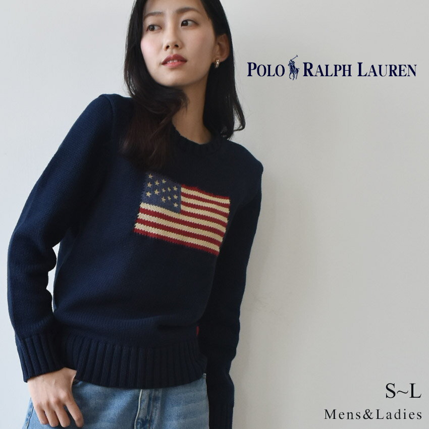 ポロ ラルフローレン フラッグ コットン クルーネック セーター ニット メンズ レディース ネイビー 紺 POLO RALPH LAUREN PLFLAG C...