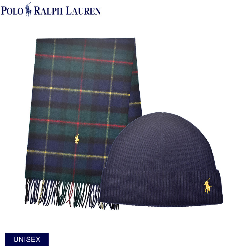 ポロ ラルフローレン マフラー・ニット帽 メンズ レディース Registered Tartan Gift Set POLO RALPH LAUREN PC0989 ブランド ギフト 贈り物 プレゼント 小物 おしゃれ 総柄 チェック ライン 刺繍 ストライプ ネイビー 紺 緑 グリーン