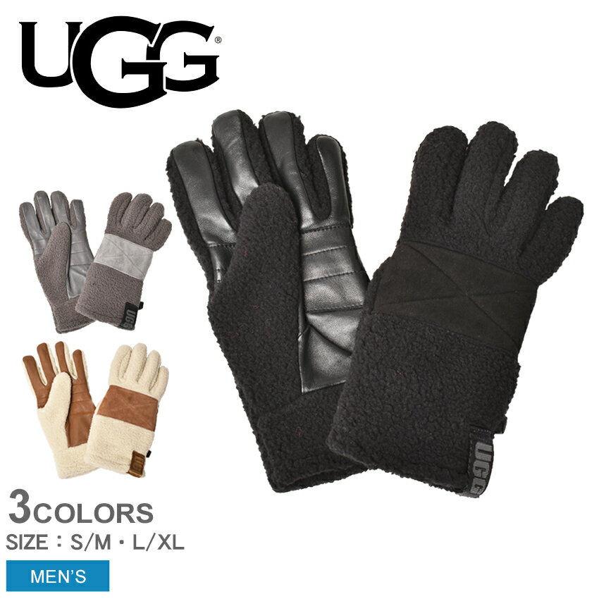 【店内全品P5倍★12日23:59迄】アグ 手袋 メンズ シェルパ グローブ ダブル パーム パッチ UGG Sherpa Glove W Palm Patch 21645 スマートフォン対応 スマホ対応 おしゃれ レザー ブランド 撥水加工 防寒 保温 男性 プレゼント ギフト 贈り物 通勤