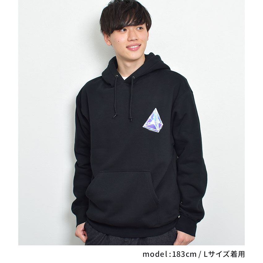 ハフ スウェット メンズ レディース テッセラクト トライアングルフーディ HUF TESSERACT TT PO HOOD PF00515 ウェア トップス 長袖 ロングスリーブ プルオーバー 裏起毛 クルーネック ストリート シンプル ロゴ プリント ブラック 黒