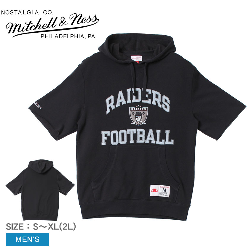 ミッチェルアンドネス NFL ラスベガス・レイダース ショート スリーブ フリース フード トップス メンズ ブラック 黒 MITCHELL & NESS NFL OAKLAND RAIDERS Short Sleeve Fleece Hood FPHD3398-ORAYYPPP ウエア フード 半袖 NFL ZSPO