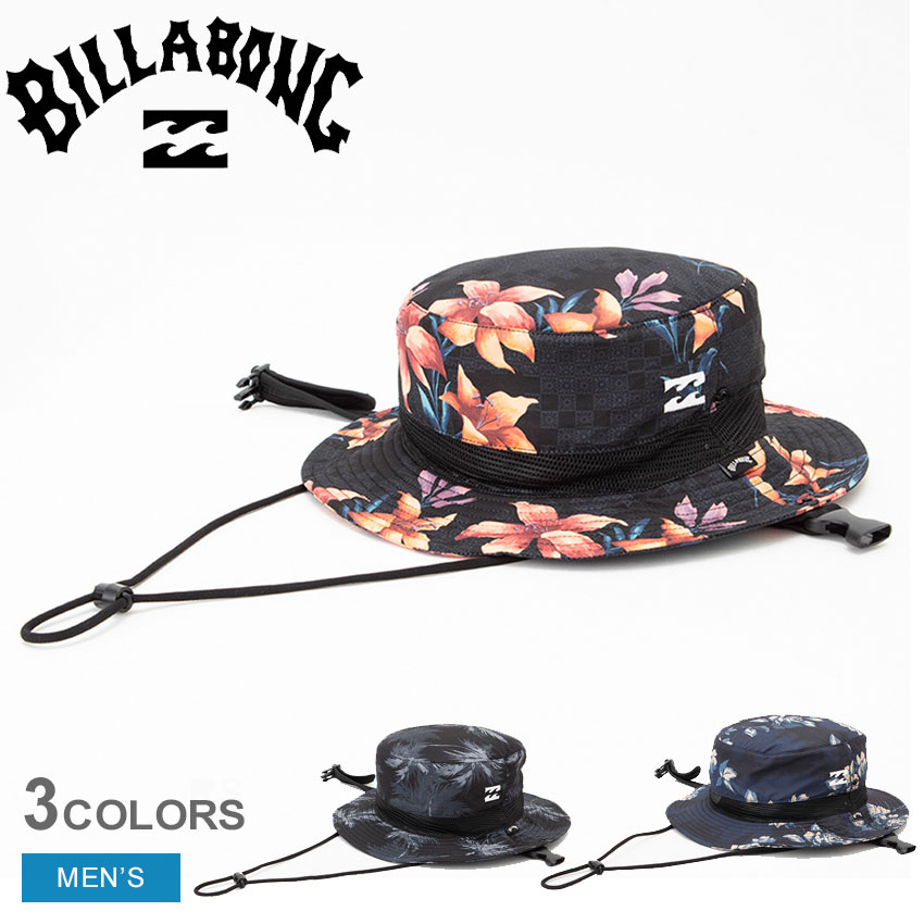 楽天Z-SPORTSビラボン SURF HAT PRINT バケットハット メンズ ブラック 黒 ネイビー 紺 BILLABONG BE011969 帽子 ぼうし バケハ ロゴ 紫外線 UVカット 紫外線対策 日焼け対策 UPF50＋ あご紐 総柄 花柄 おしゃれ シンプル カジュアル サーフ ビーチ