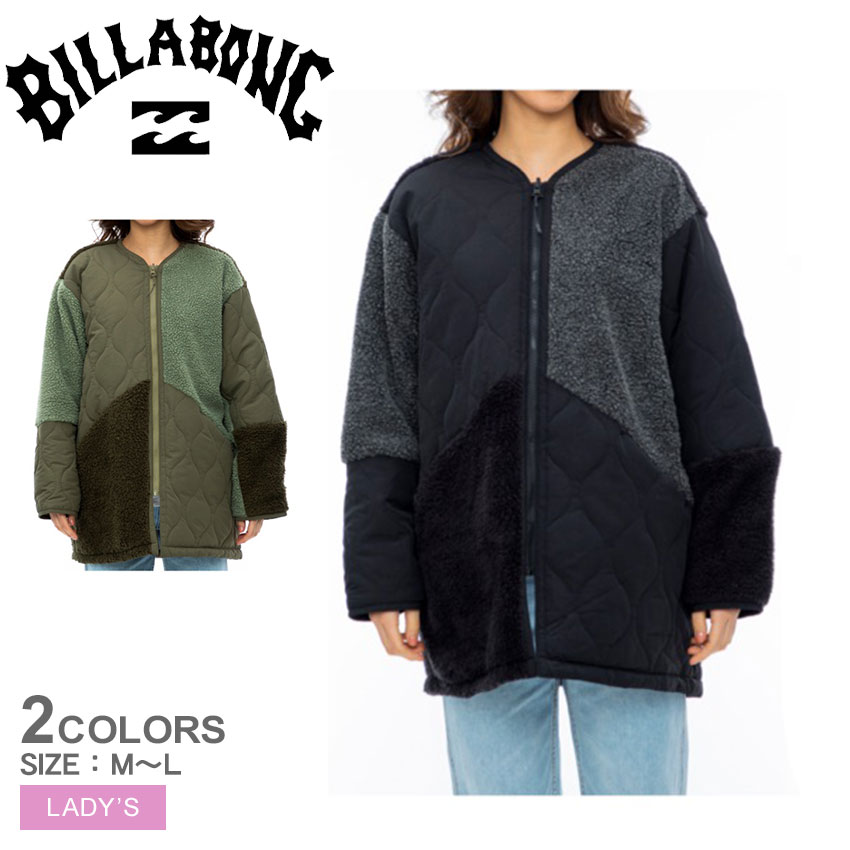 ビラボン ミックスファブリックノーカラージャケット キルティングジャケット レディース ブラック 黒 グレー グリーン 緑 BILLABONG MIX FABRIC NO COLLAR JKT BD014761 ボアジャケット ノーカラージャケット ファー ボア ブランド 国内正規品