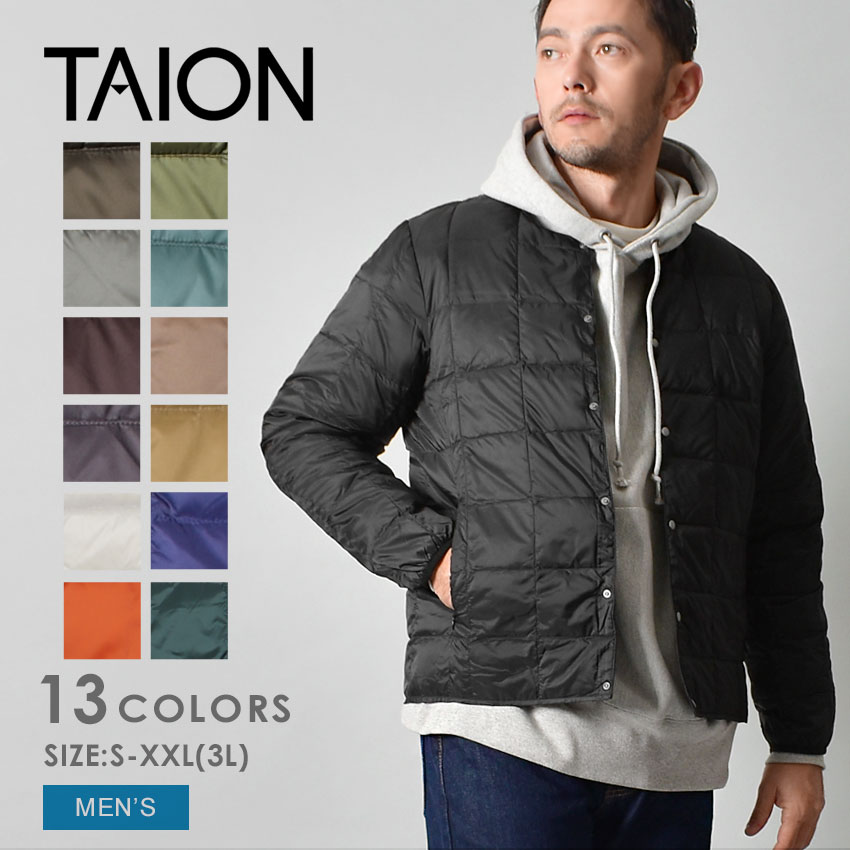 タイオン ダウンジャケット メンズ クルーネックボタン インナーダウンジャケット TAION CREW NECK BUTTON DOWN JACKET TAION-104 インナーダウン ダウンジャケット 収納袋付き ポケッタブル 防寒 上着 撥水 保温 ファスナーポケット