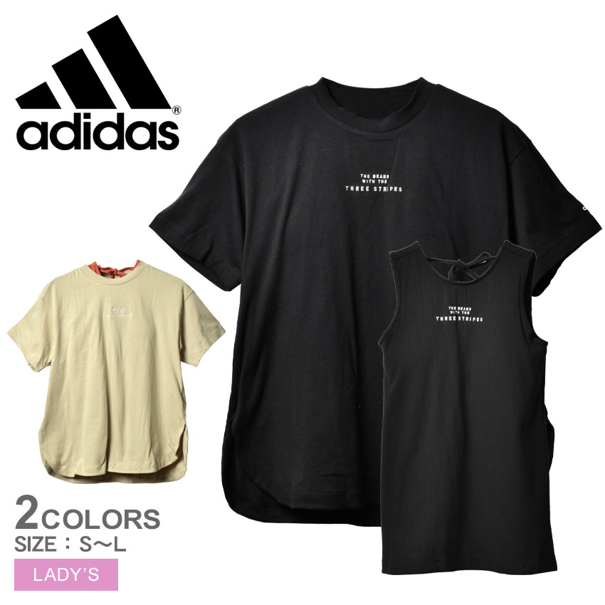 【ネコポス配送】アディダス 半袖Tシャツ レディース PRSVE レイヤードTシャツ ADIDAS QU172 トップス tシャツ ブラパッド付き タンクトップ 重ね着 アンサンブル 2点セット 2枚 スポーツ ブランド 運動 服 ウェア トレーニング ヨガ