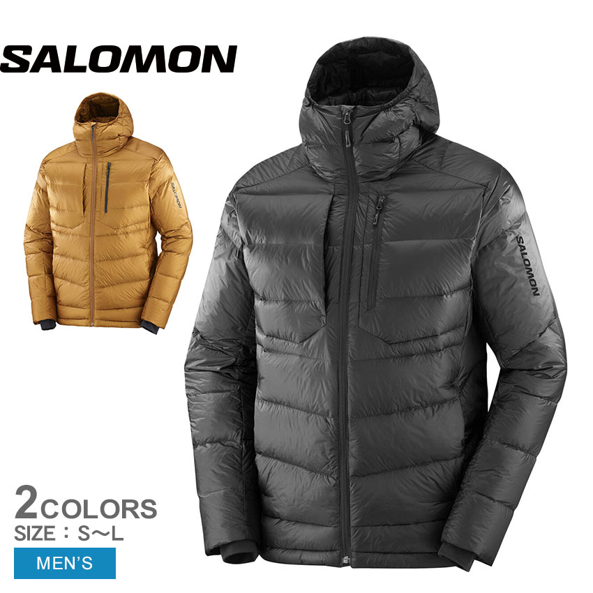 サロモン エリクシール ウルトラダウン パーカ M アウター メンズ ブラック 黒 ブラウン 茶 SALOMON ELIXIR ULTRADOWN PARKA M LC2103500 LC2103600 ダウンジャケット シンプル フード ジップアップ ロゴ ワンポイント アウトドア