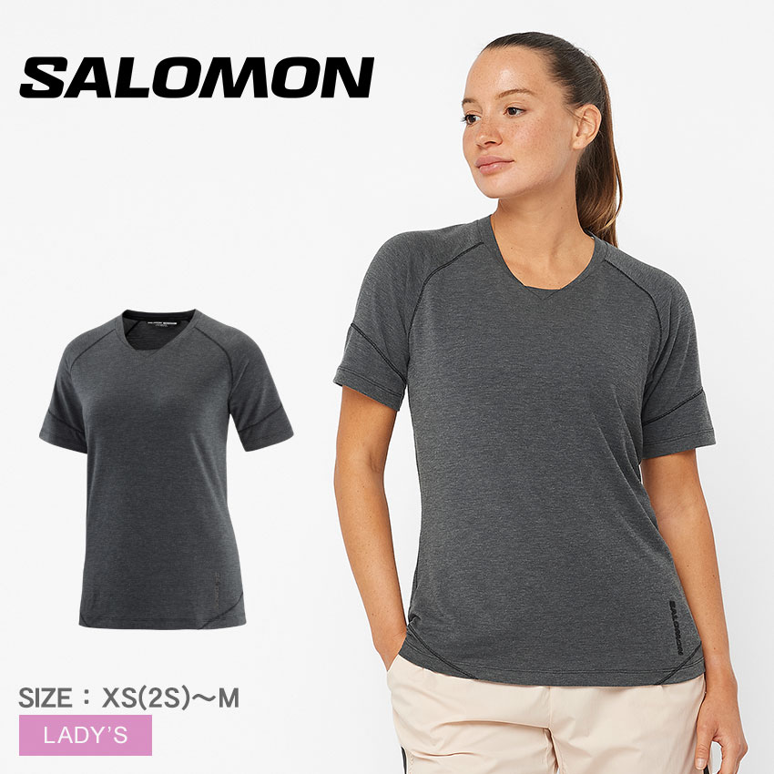 【店内全品P5倍★19日23:59迄】サロモン ランライフ Tシャツ 半袖Tシャツ レディース ブラック 黒 SALOMON RUNLIFE T-SHIRT LC2026300 トップス クルーネック 半袖 軽量 スポーツ 運動 トレーニング ジム ランニング ロゴ ワンポイント グレー